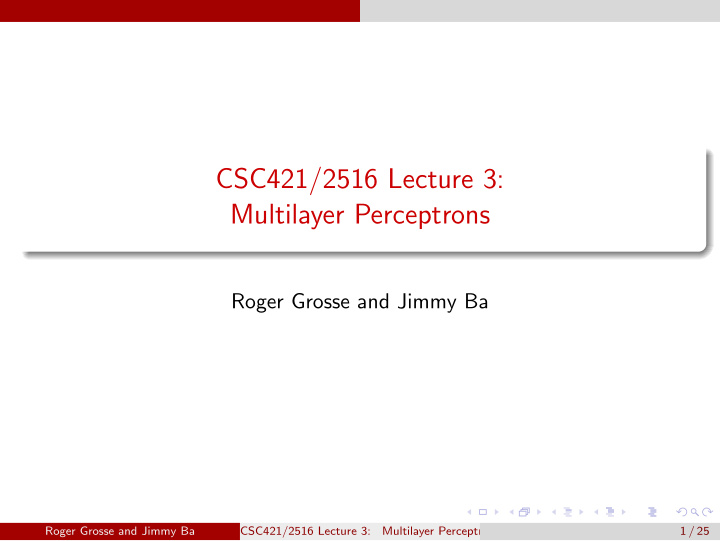 csc421 2516 lecture 3 multilayer perceptrons