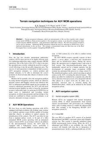 Terrain navigation techniques for AUV MCM operations K. B. nonsen 1 , O. K. Hagen 2 and H. S.