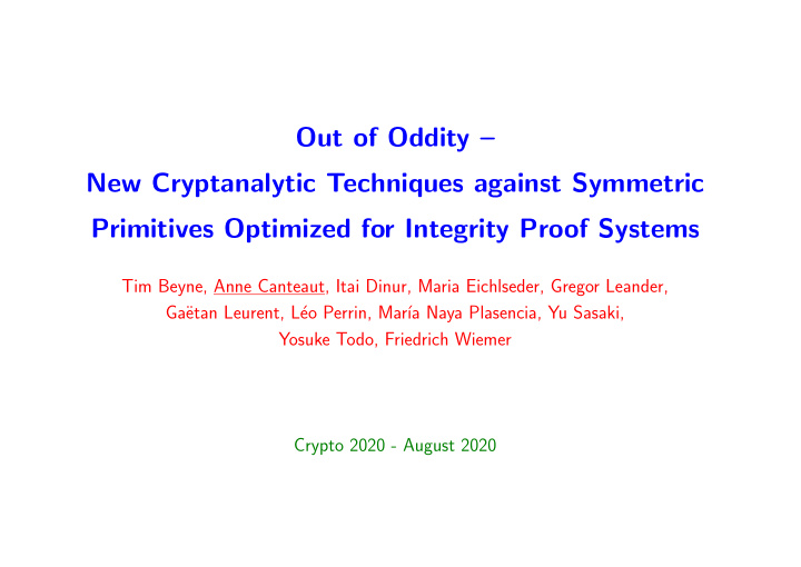 out of oddity new cryptanalytic techniques against