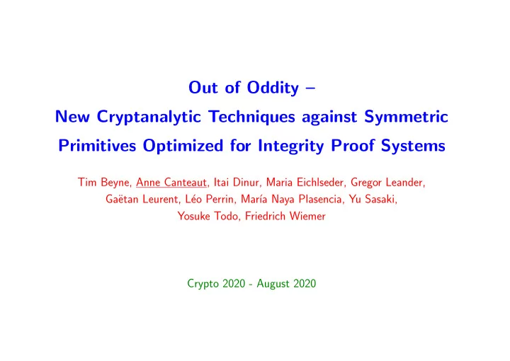 out of oddity new cryptanalytic techniques against