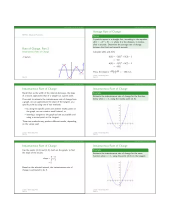 Average Rate of Change  MHF4U: Advanced Functions  Recap  A particle moves in a straight line,