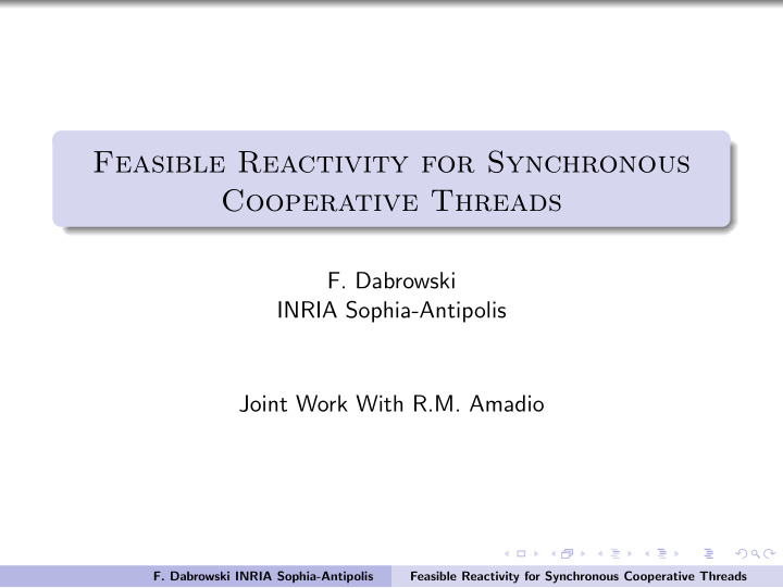 feasible reactivity for synchronous cooperative threads