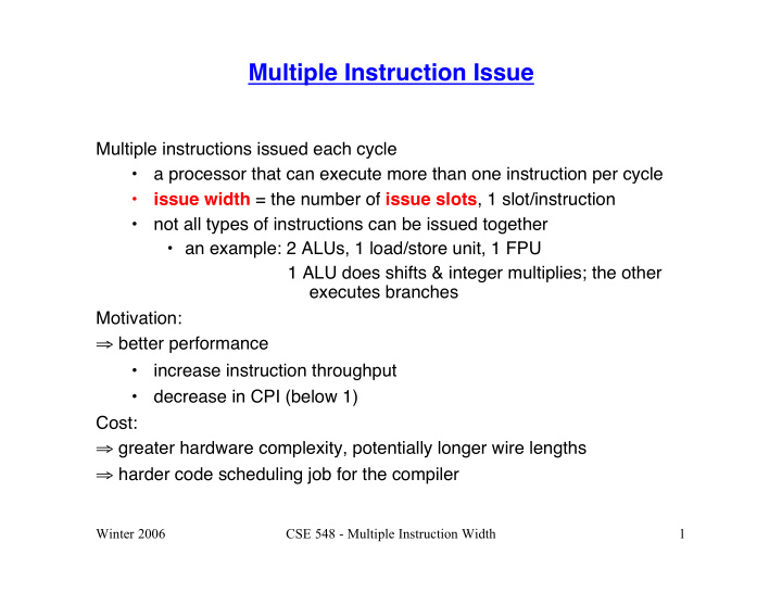 multiple instruction issue