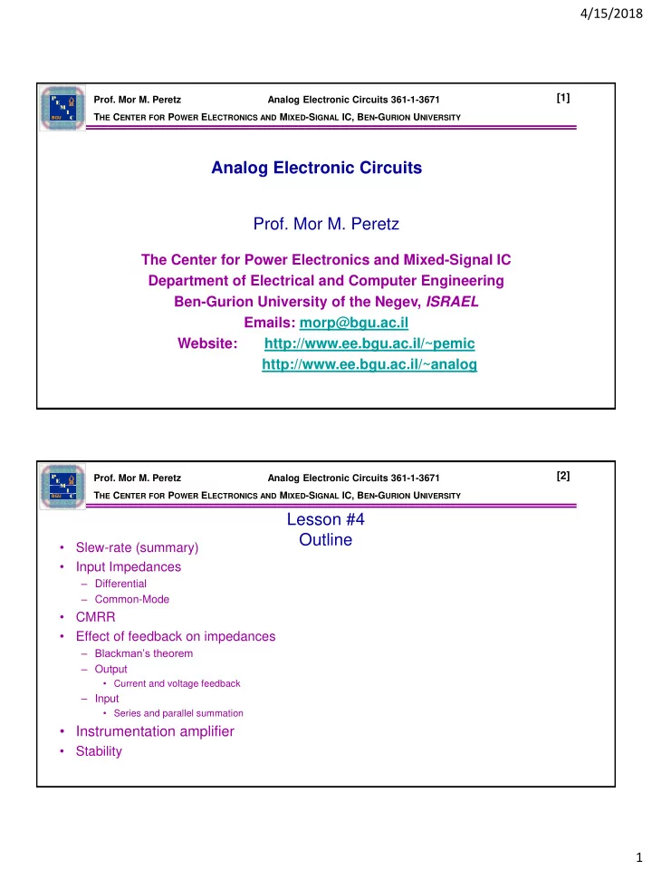 analog electronic circuits prof mor m peretz