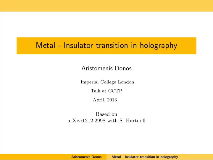metal insulator transition in holography
