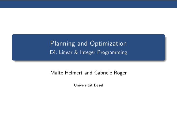 planning and optimization