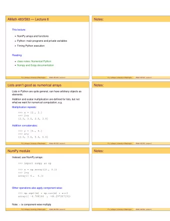 AMath 483/583  Lecture 6  Notes:  This lecture:  NumPy arrays and functions  Python: main