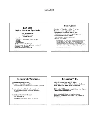 ECEU530  Homework 2  ECE U530  Now due on Thursday October 5 th by 4pm  Digital Hardware