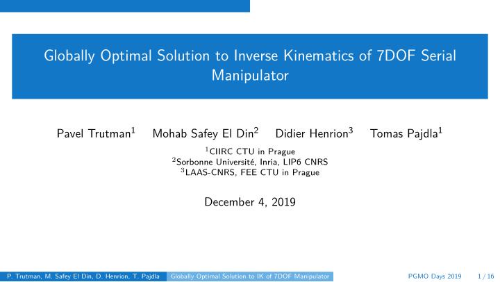 globally optimal solution to inverse kinematics of 7dof