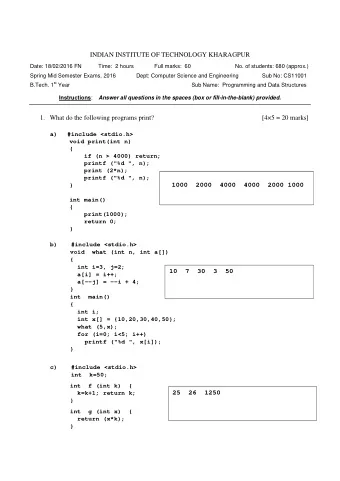INDIAN INSTITUTE OF TECHNOLOGY KHARAGPUR  Date: 18/02/2016 FN         Time:  2 hours  Full marks: