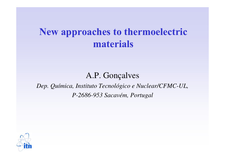 new approaches to thermoelectric materials materials