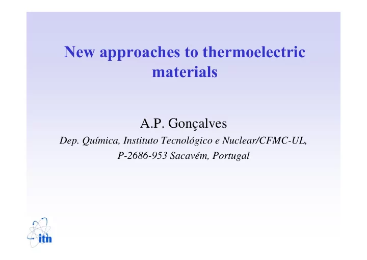 new approaches to thermoelectric materials materials