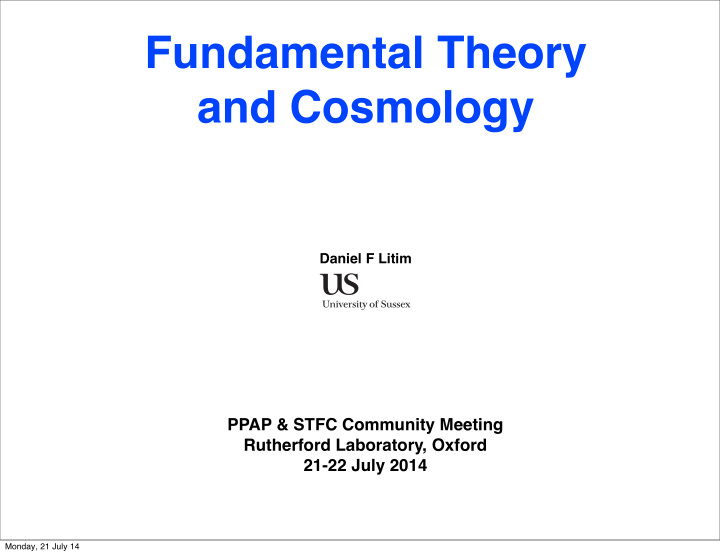 fundamental theory and cosmology