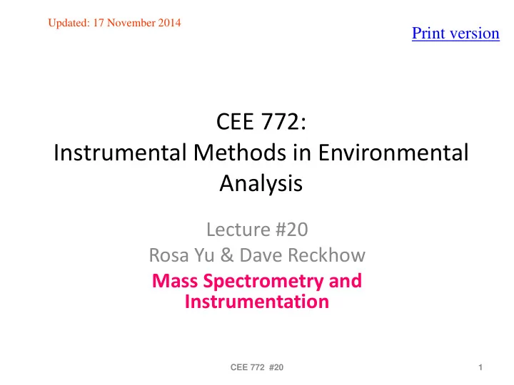 cee 772 instrumental methods in environmental analysis