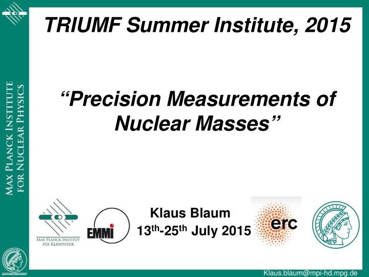 triumf summer institute 2015 precision measurements of