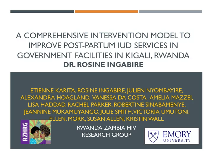 a comprehensive intervention model to improve post partum