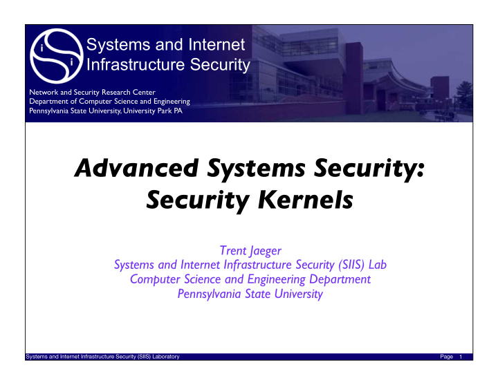 advanced systems security security kernels