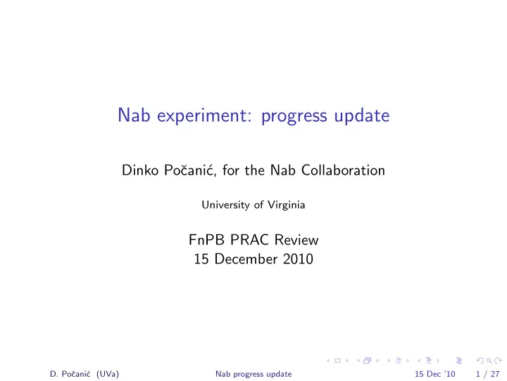 nab experiment progress update