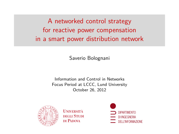 a networked control strategy for reactive power