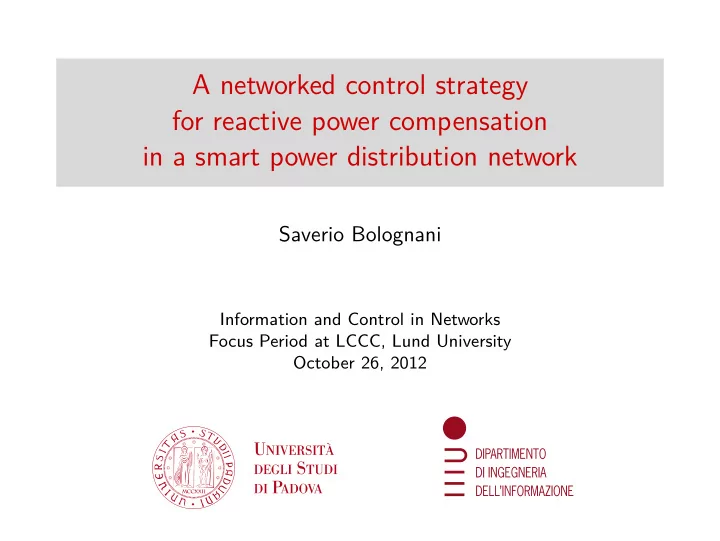a networked control strategy for reactive power