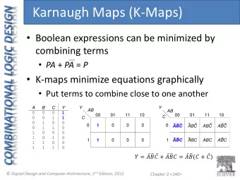 Karnaugh Maps (K-Maps)  Boolean expressions can be minimized by  combining terms  PA + PA = P