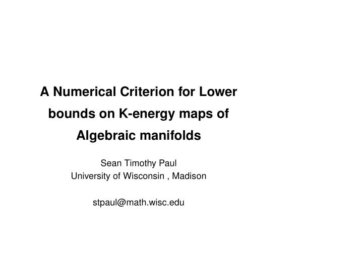 a numerical criterion for lower bounds on k energy maps