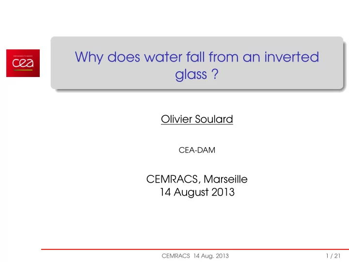 why does water fall from an inverted glass