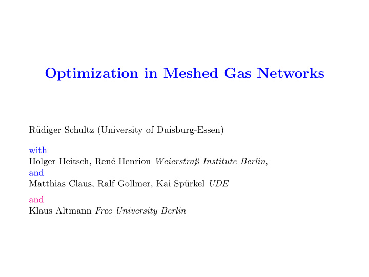 optimization in meshed gas networks