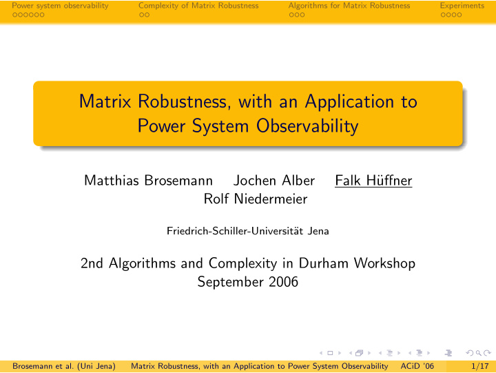 matrix robustness with an application to power system
