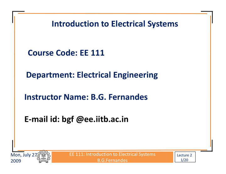introduction to electrical systems course code ee 111