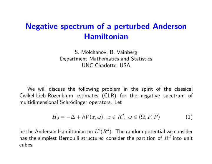 negative spectrum of a perturbed anderson hamiltonian