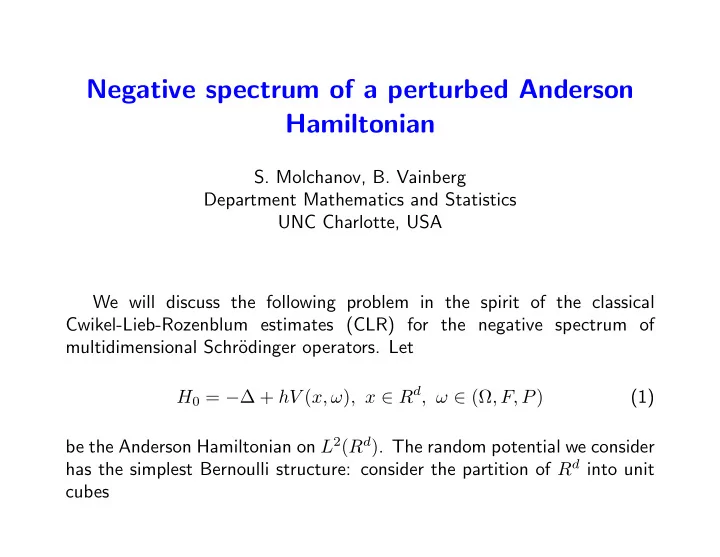 negative spectrum of a perturbed anderson hamiltonian