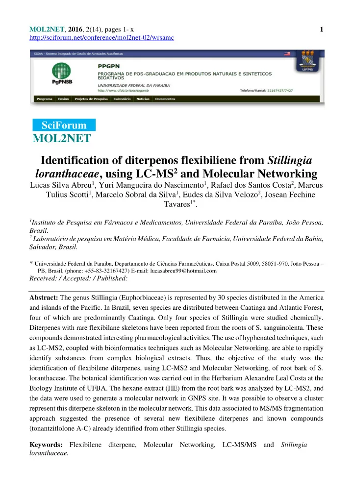 loranthaceae using lc ms 2 and molecular networking