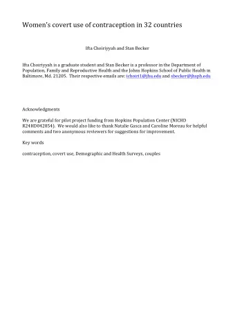 Womens  covert  use  of  contraception  in  32  countries