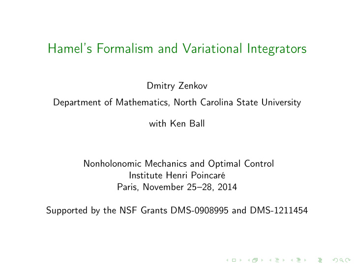 hamel s formalism and variational integrators