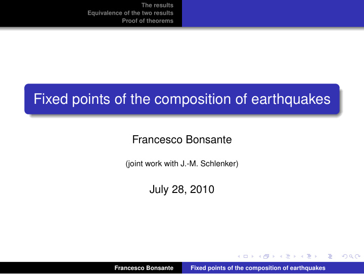 fixed points of the composition of earthquakes