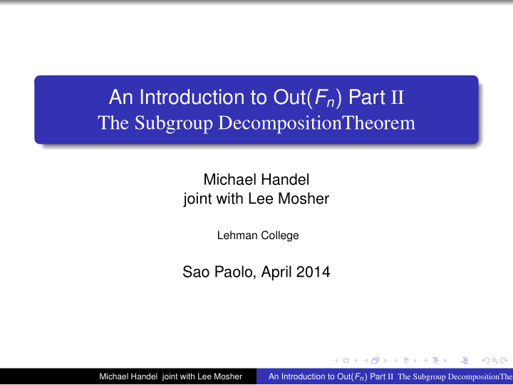 an introduction to out f n part ii the subgroup