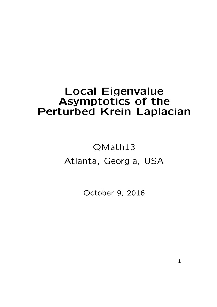 local eigenvalue asymptotics of the perturbed krein