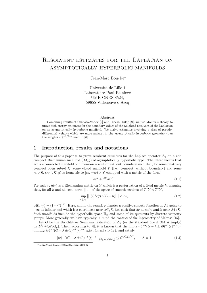 resolvent estimates for the laplacian on asymptotically