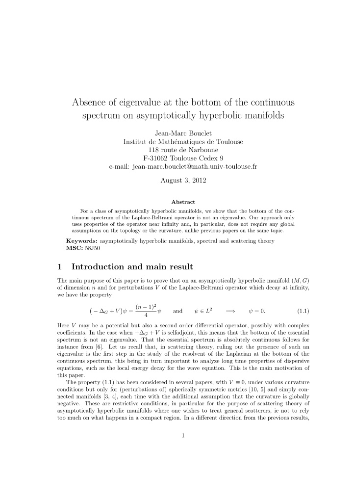 absence of eigenvalue at the bottom of the continuous