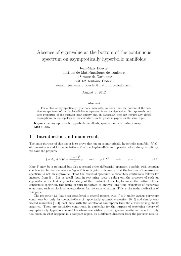 absence of eigenvalue at the bottom of the continuous