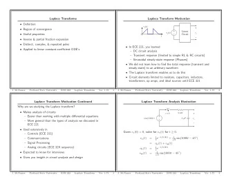 Laplace Transforms  Laplace Transform Motivation  Definition v s ( t )  +  Region of