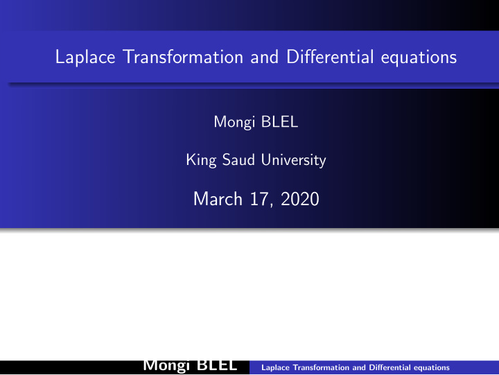 laplace transformation and differential equations