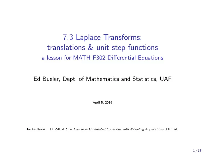 7 3 laplace transforms translations unit step functions