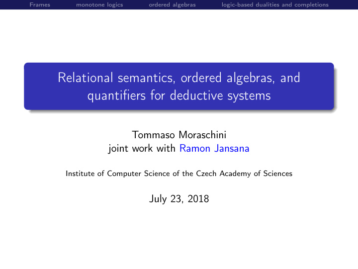 relational semantics ordered algebras and quantifiers for