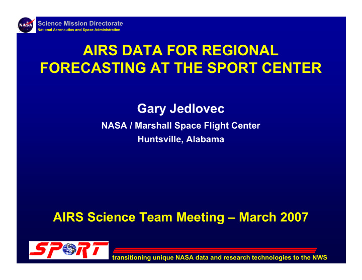 airs data for regional forecasting at the sport center