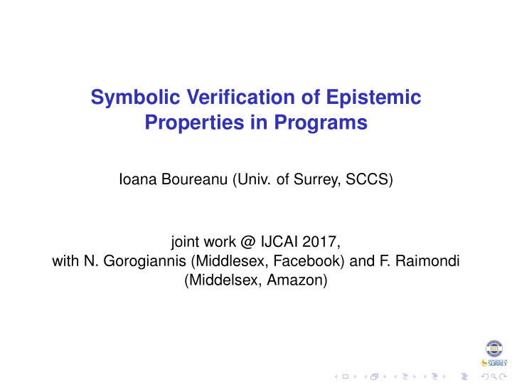 symbolic verification of epistemic properties in programs
