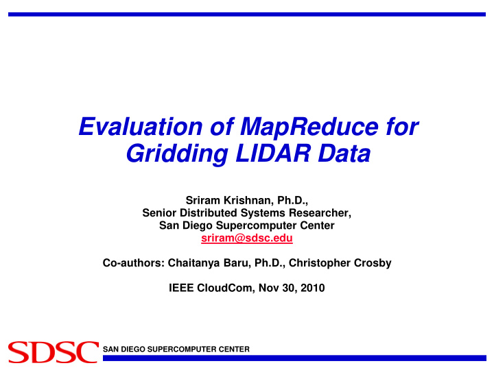 evaluation of mapreduce for gridding lidar data