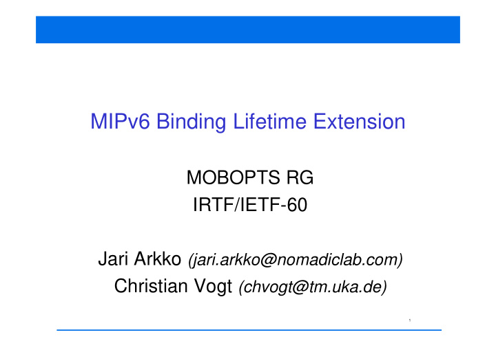 mipv6 binding lifetime extension