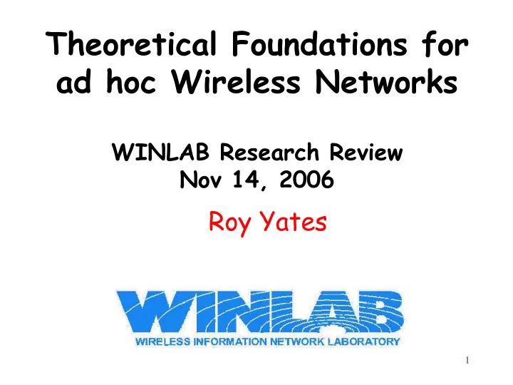 theoretical foundations for ad hoc wireless networks